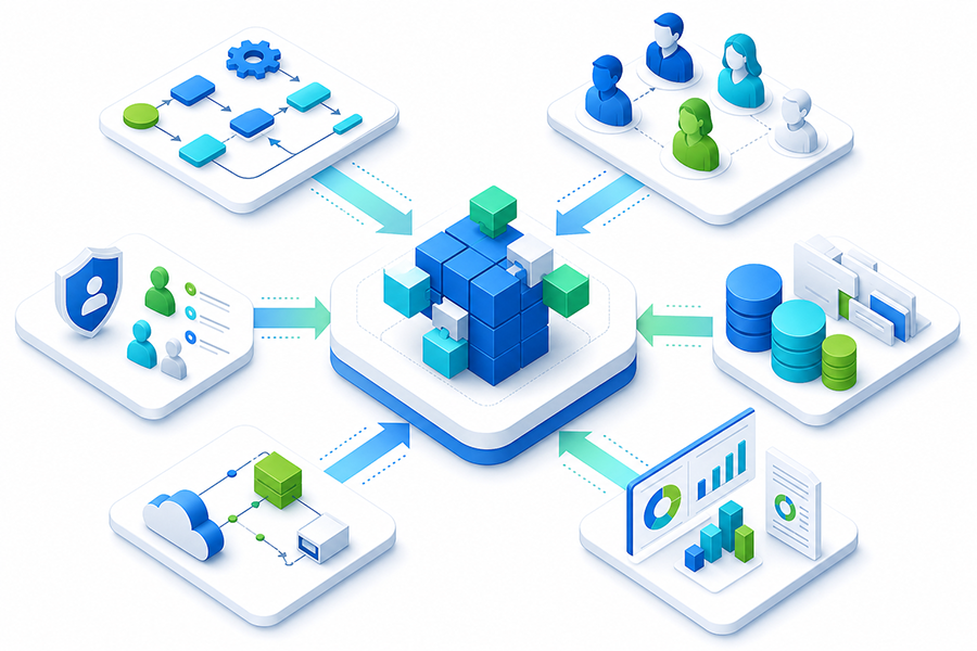Qué diagnosticar antes de desarrollar software a medida Procesos, usuarios, permisos, datos, integraciones y reportes convergiendo en software modular