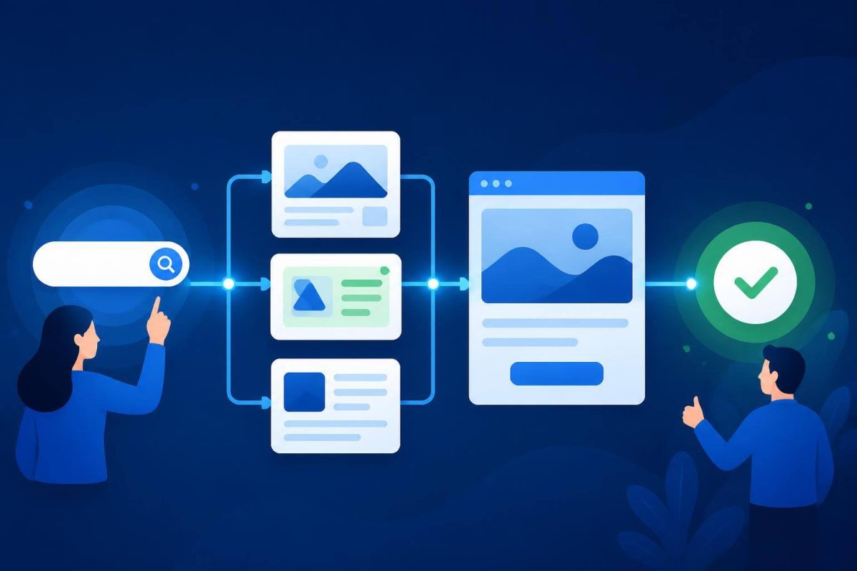 Qué revisar antes de automatizar campañas de Search Panel conceptual que conecta consultas, contenido, anuncios y conversiones