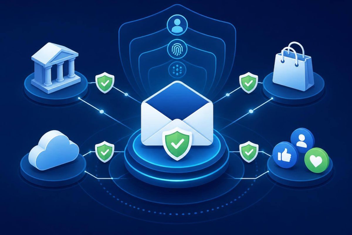 Prioridades para proteger cuentas digitales Esquema visual de cuentas prioritarias protegidas con capas de seguridad