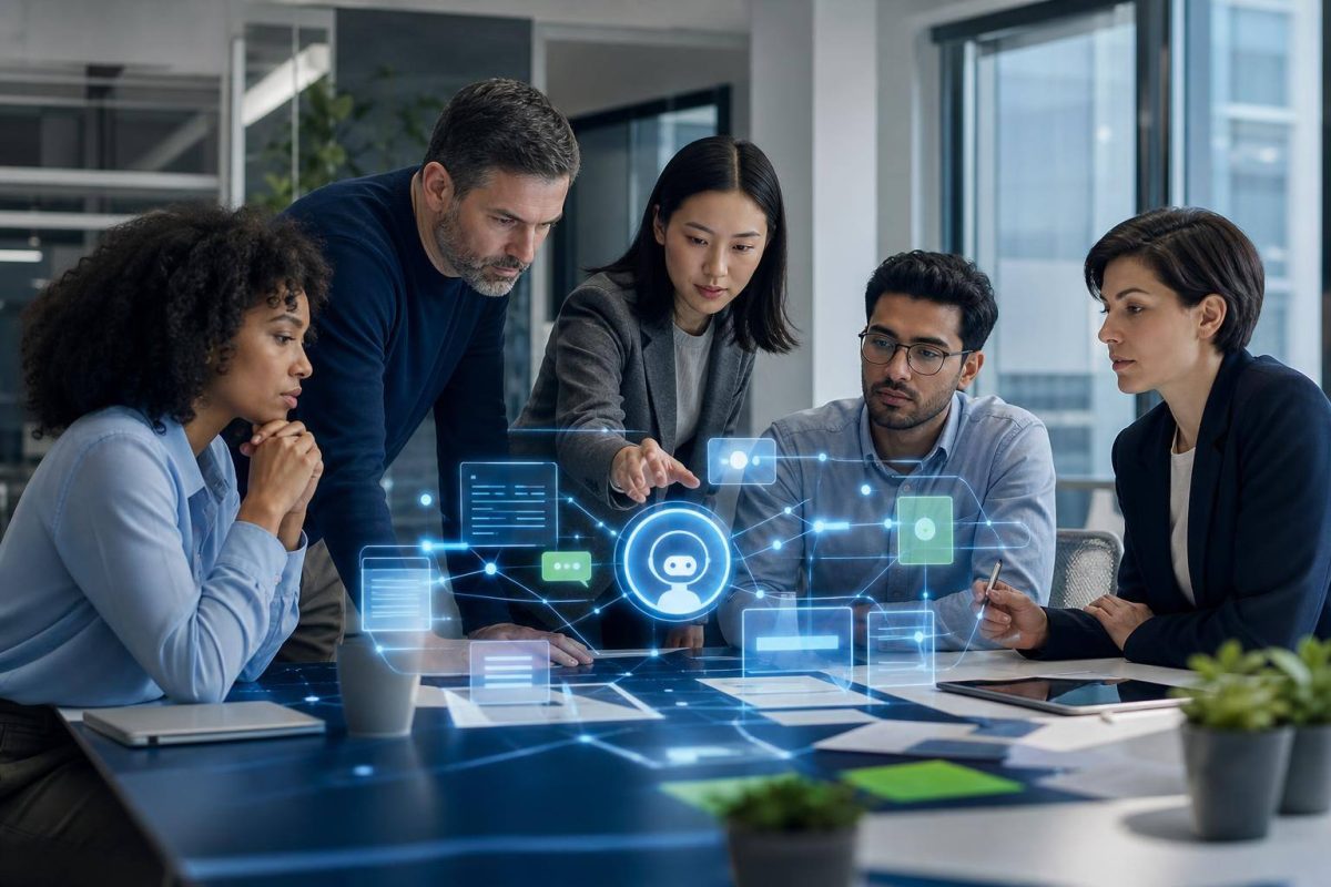 Equipo planificando un asistente de inteligencia artificial para atención al cliente