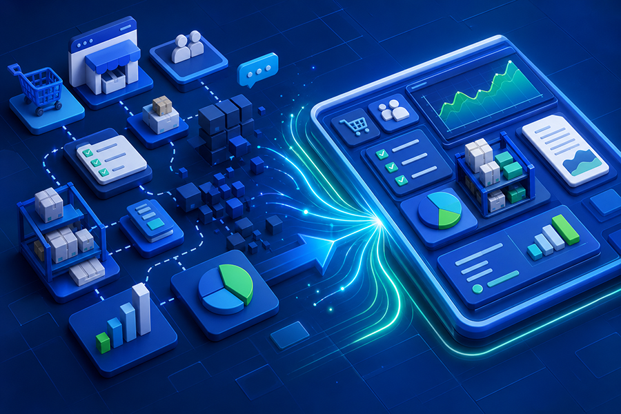 Procesos de clientes, ventas, tareas, stock y reportes convergiendo en un sistema propio