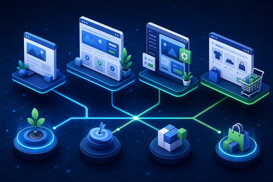 Cuatro soluciones web conectadas con objetivos y necesidades diferentes