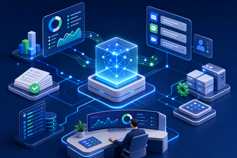 Inteligencia artificial conectada con datos, comunicaciones, sistemas y supervisión humana