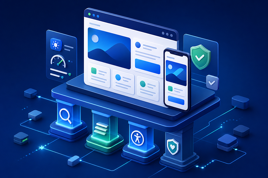 Sitio web adaptable sostenido por pilares de claridad, rendimiento, accesibilidad y confianza