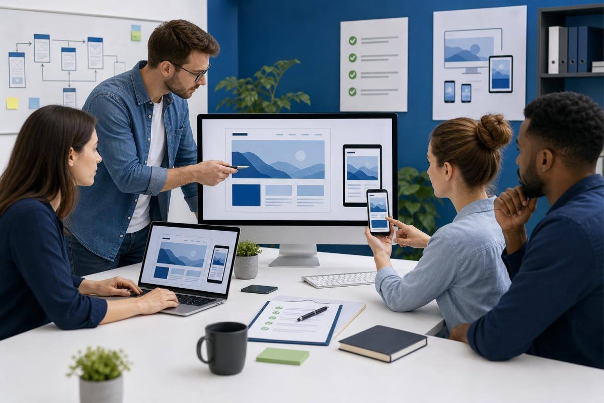 Equipo revisando un sitio web antes de su publicación