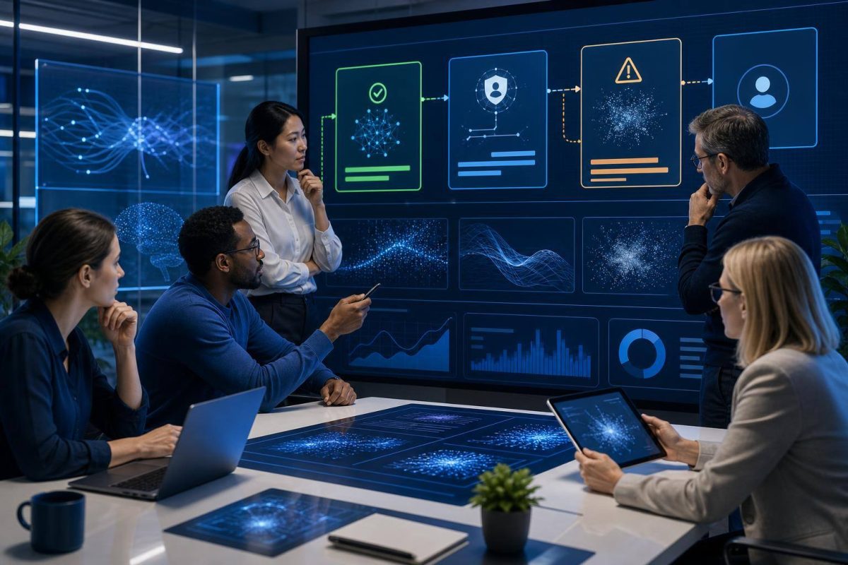 Equipo evaluando una solución de inteligencia artificial antes de su lanzamiento