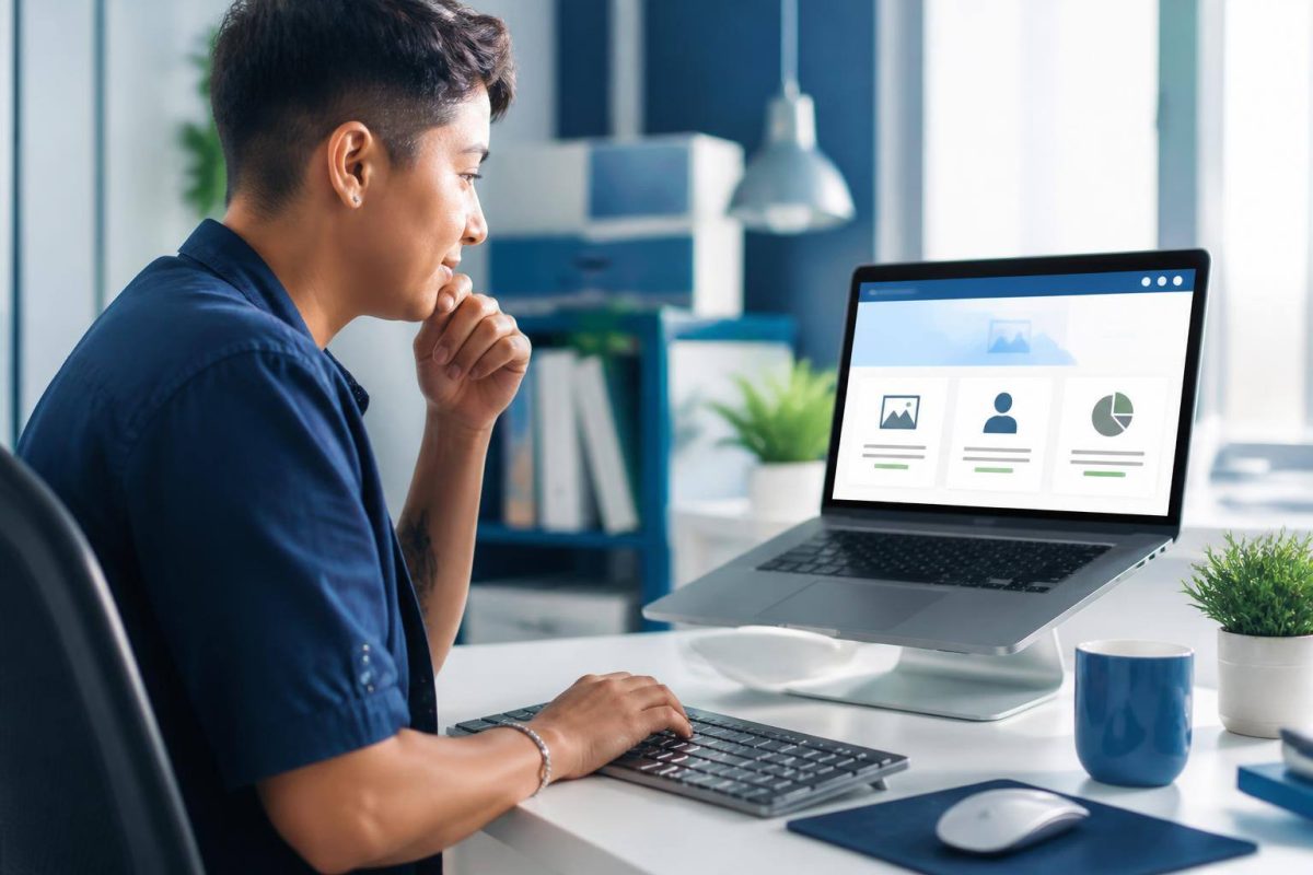 Persona revisando la accesibilidad de un sitio web en una computadora portátil