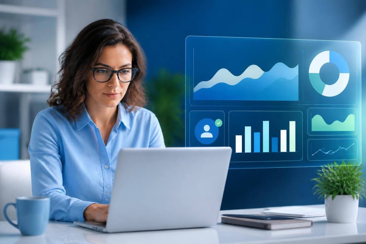 Persona analiza el rendimiento de un sitio web y el recorrido de potenciales clientes en una pantalla