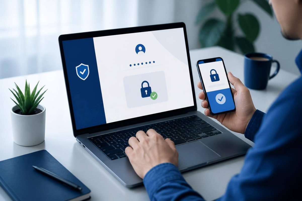 Persona accediendo de forma segura a una aplicación web desde distintos dispositivos