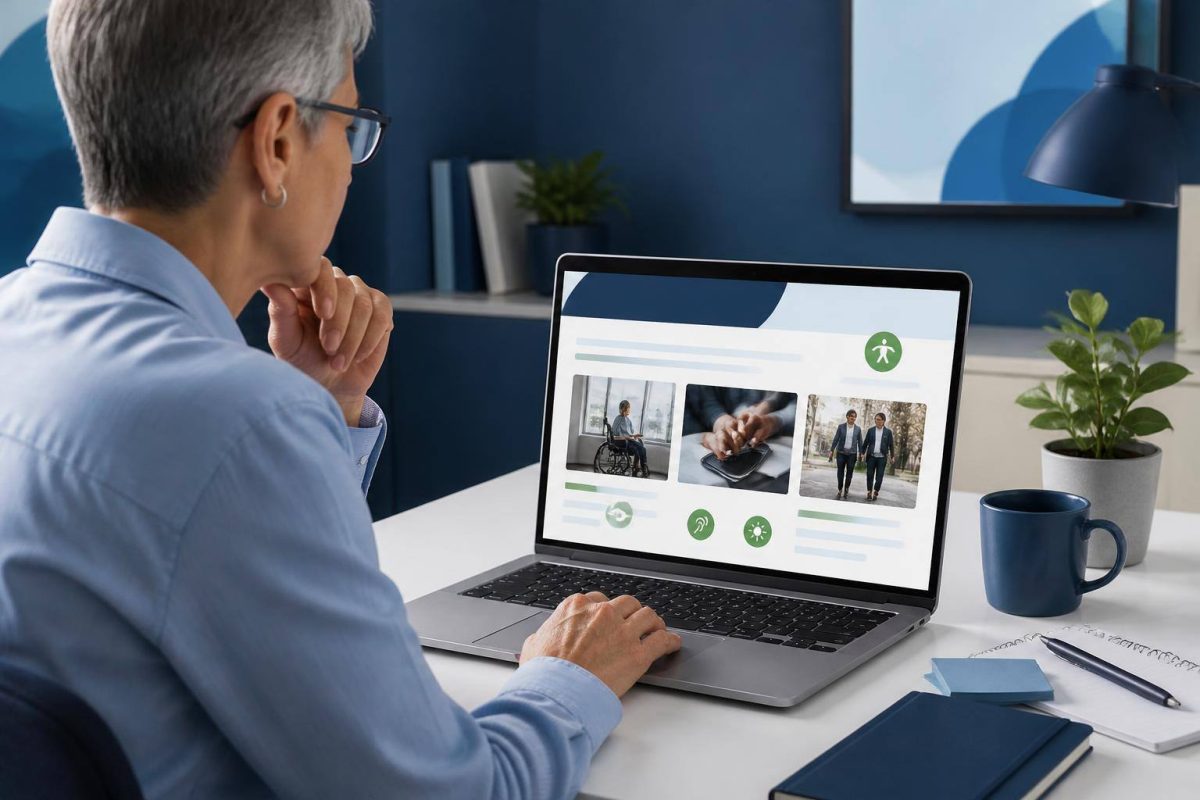 Persona revisando imágenes y textos alternativos en una interfaz web accesible