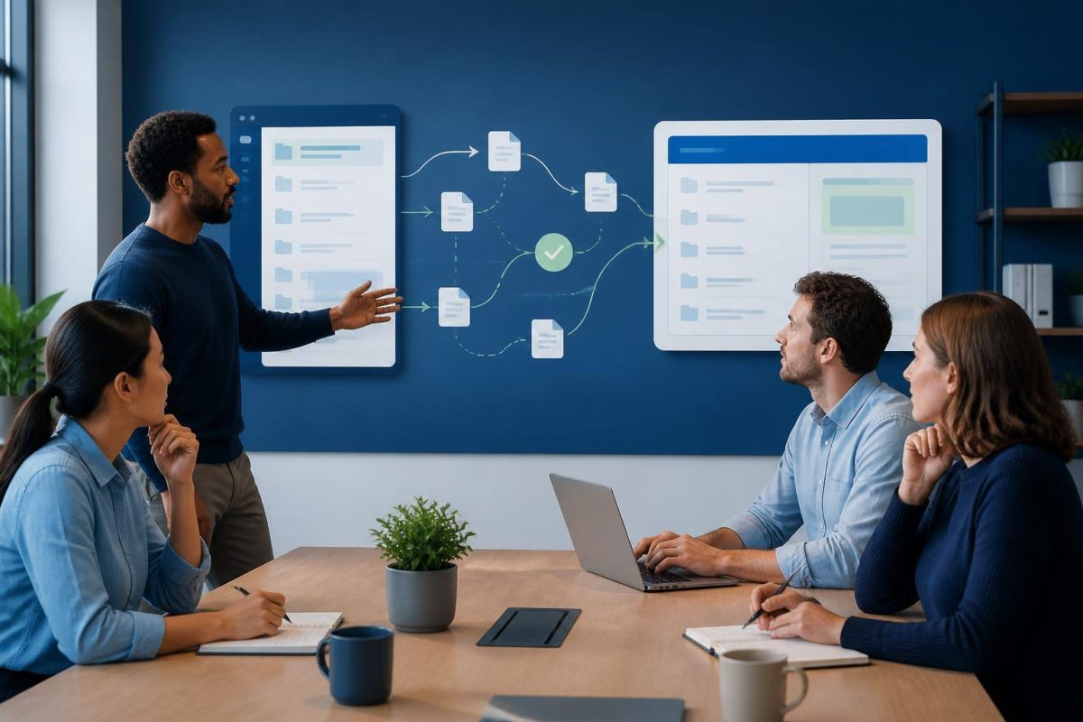 Equipo de trabajo revisando cómo trasladar datos entre plataformas digitales