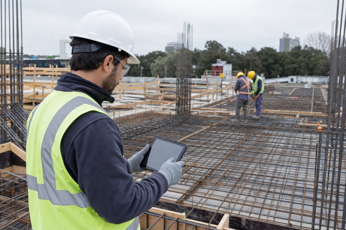 Ingeniero inspeccionando una estructura de hormigón armado