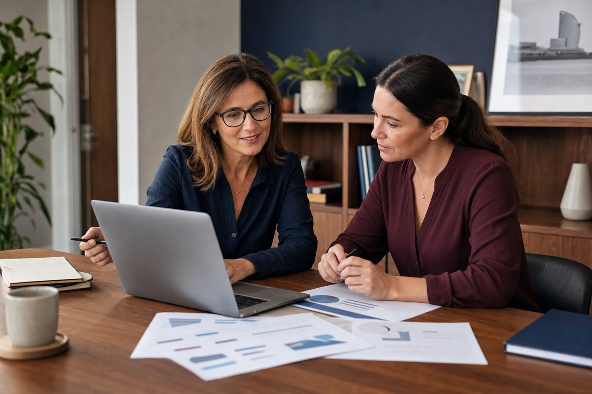 Asesora contable revisando información con una empresaria